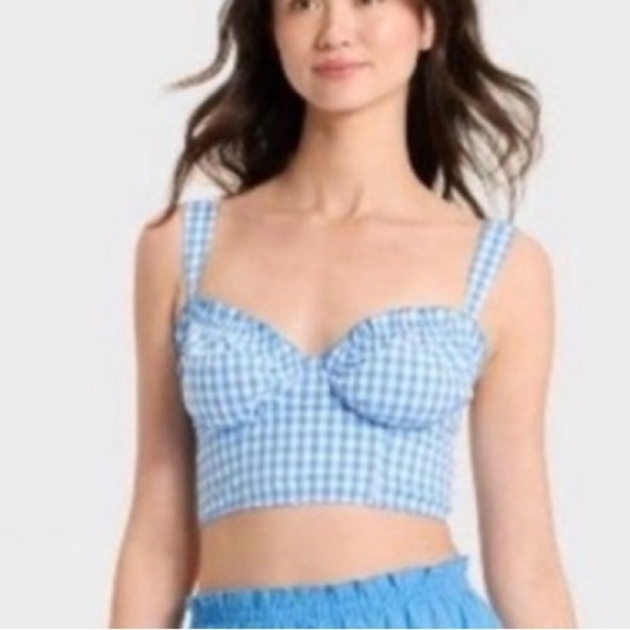 Colsie Milkmaid Blue Gingham Longline Bralette Cropped Tank Top. Size XS. NWT! - Picture 10 of 11